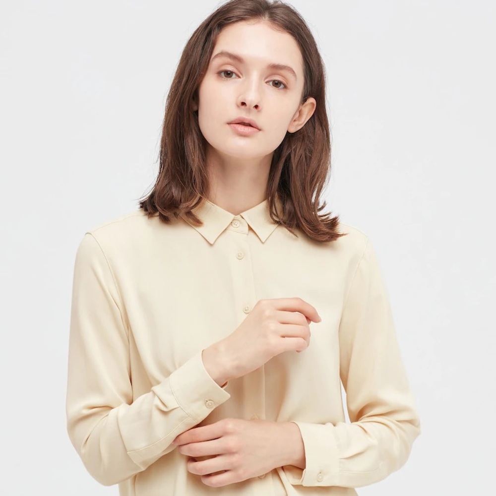 Uniqlo Seafoam Green Rayon Long Sleeve Blouse
